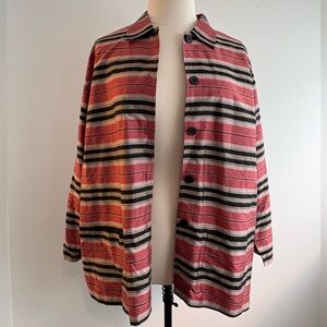 Vintage 90s JM Collection striped raw silk chore coat/top coat in pink and black